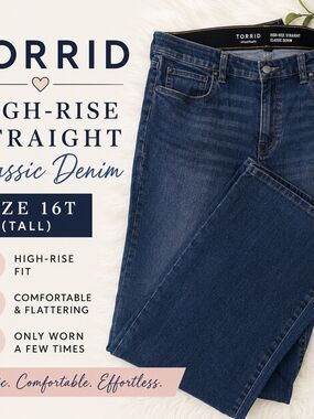 Torrid High-Rise Straight Classic Denim Jeans - Dark Blue
